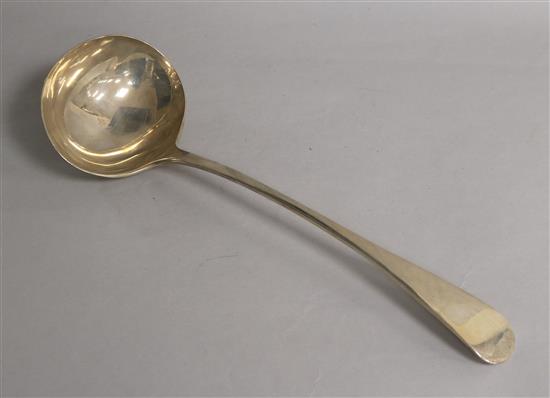 A late Victorian silver Old English pattern soup ladle, Walker & Hall, Sheffield, 1898, 32.4cm.